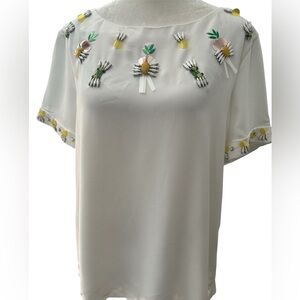 Banana Republic pineapple beaded short sleeve blouse size medium